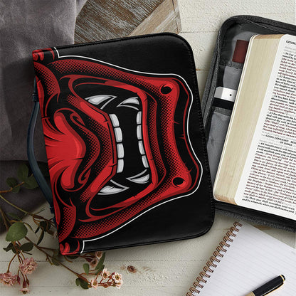 Red Japanese Demon Mask Print Leather Bible Cover