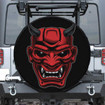 Red Japanese Demon Mask Print Leather Spare Tire Cover