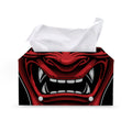 Red Japanese Demon Mask Print Leather Tissue Box Cover