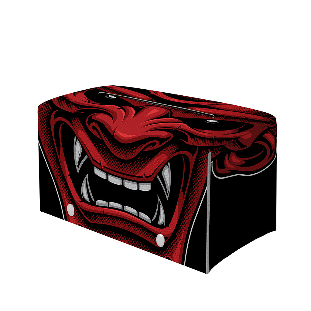Red Japanese Demon Mask Print Leather Tissue Box Cover