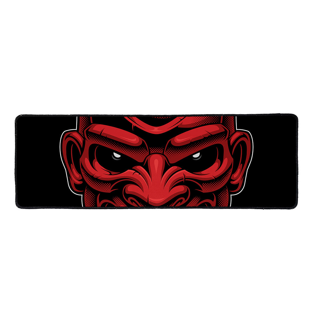 Red Japanese Demon Mask Print Long Kitchen Mat