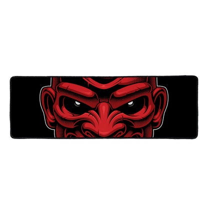 Red Japanese Demon Mask Print Long Kitchen Mat