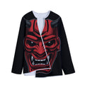 Red Japanese Demon Mask Print Long Sleeve Short Coat