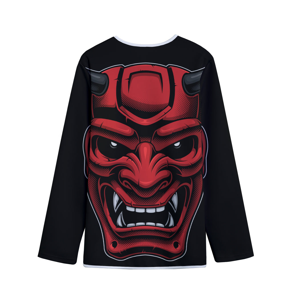 Red Japanese Demon Mask Print Long Sleeve Short Coat