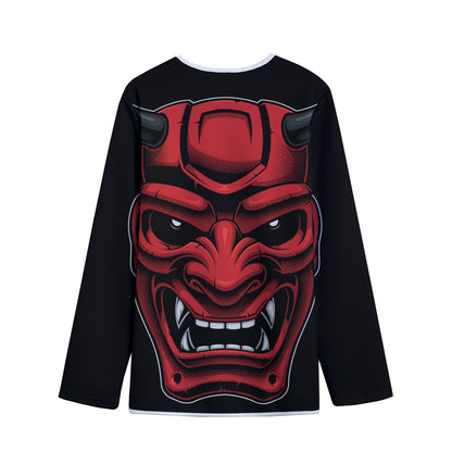 Red Japanese Demon Mask Print Long Sleeve Short Coat