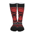 Red Japanese Demon Mask Print Long Socks
