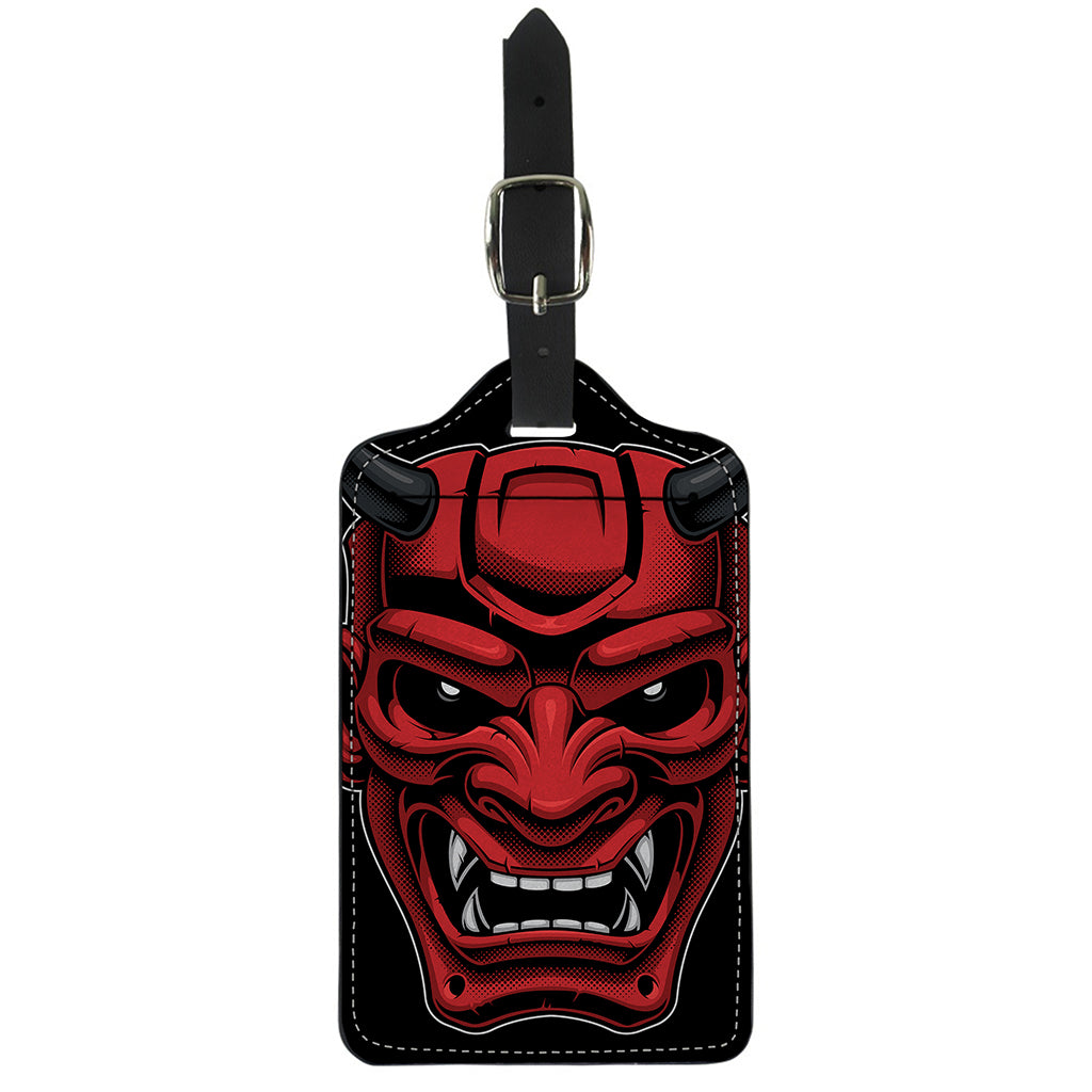Red Japanese Demon Mask Print Luggage Tag