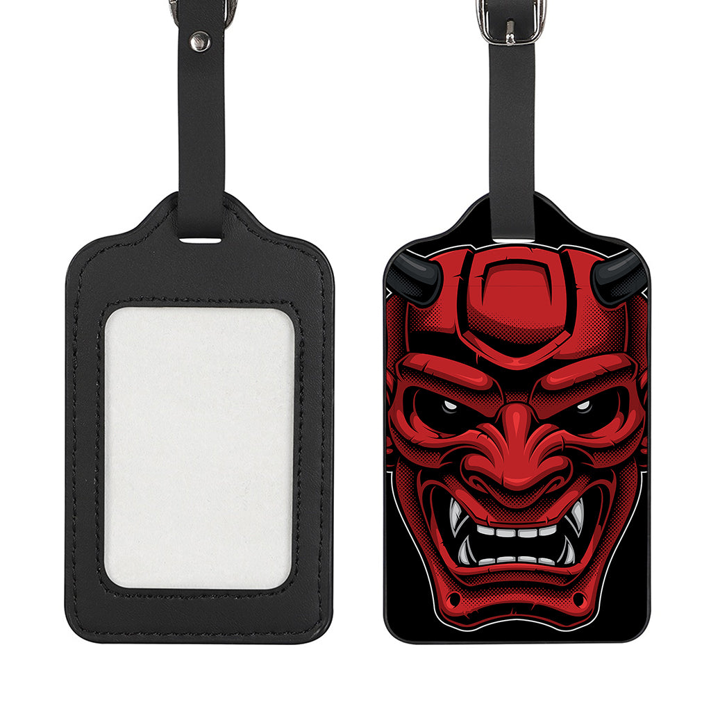 Red Japanese Demon Mask Print Luggage Tag