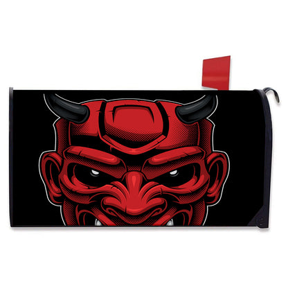 Red Japanese Demon Mask Print Mailbox Cover