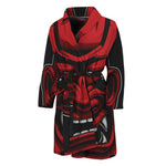 Red Japanese Demon Mask Print Men's Bathrobe