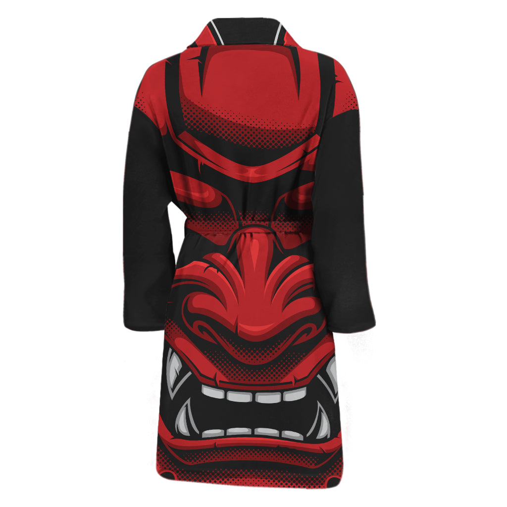 Red Japanese Demon Mask Print Men's Bathrobe
