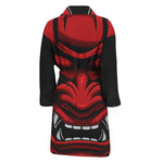 Red Japanese Demon Mask Print Men's Bathrobe