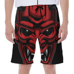 Red Japanese Demon Mask Print Men's Beach Shorts