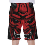 Red Japanese Demon Mask Print Men's Beach Shorts
