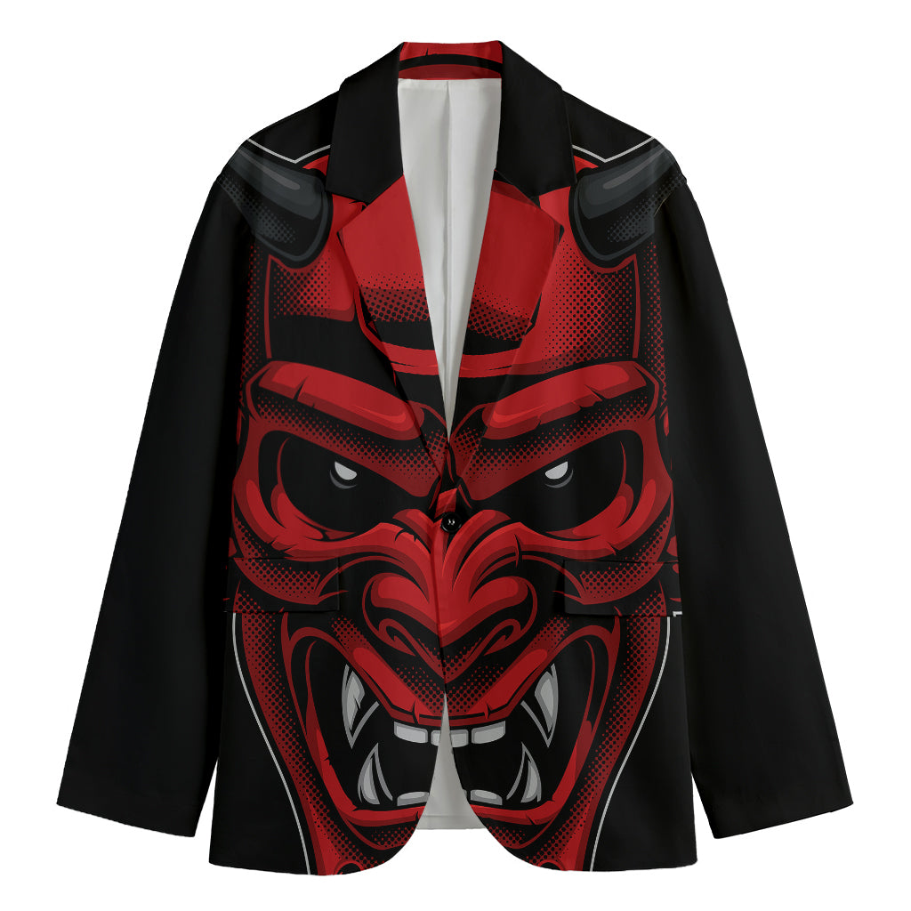 Red Japanese Demon Mask Print Men's Blazer