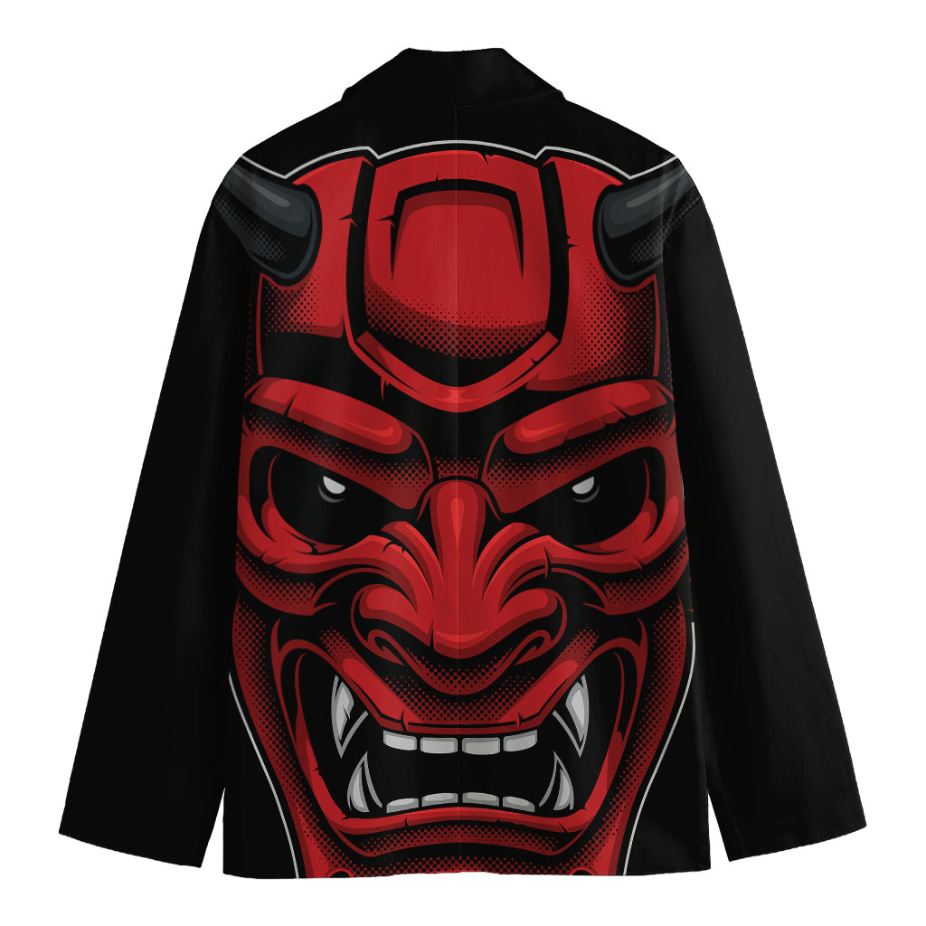 Red Japanese Demon Mask Print Men's Blazer