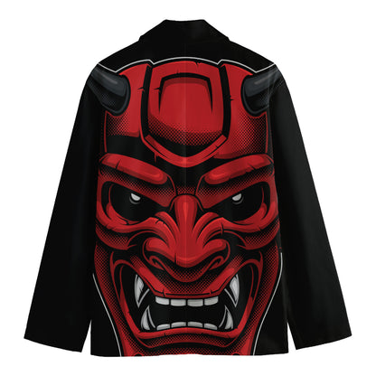 Red Japanese Demon Mask Print Men's Blazer