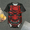 Red Japanese Demon Mask Print Men's Bodysuit