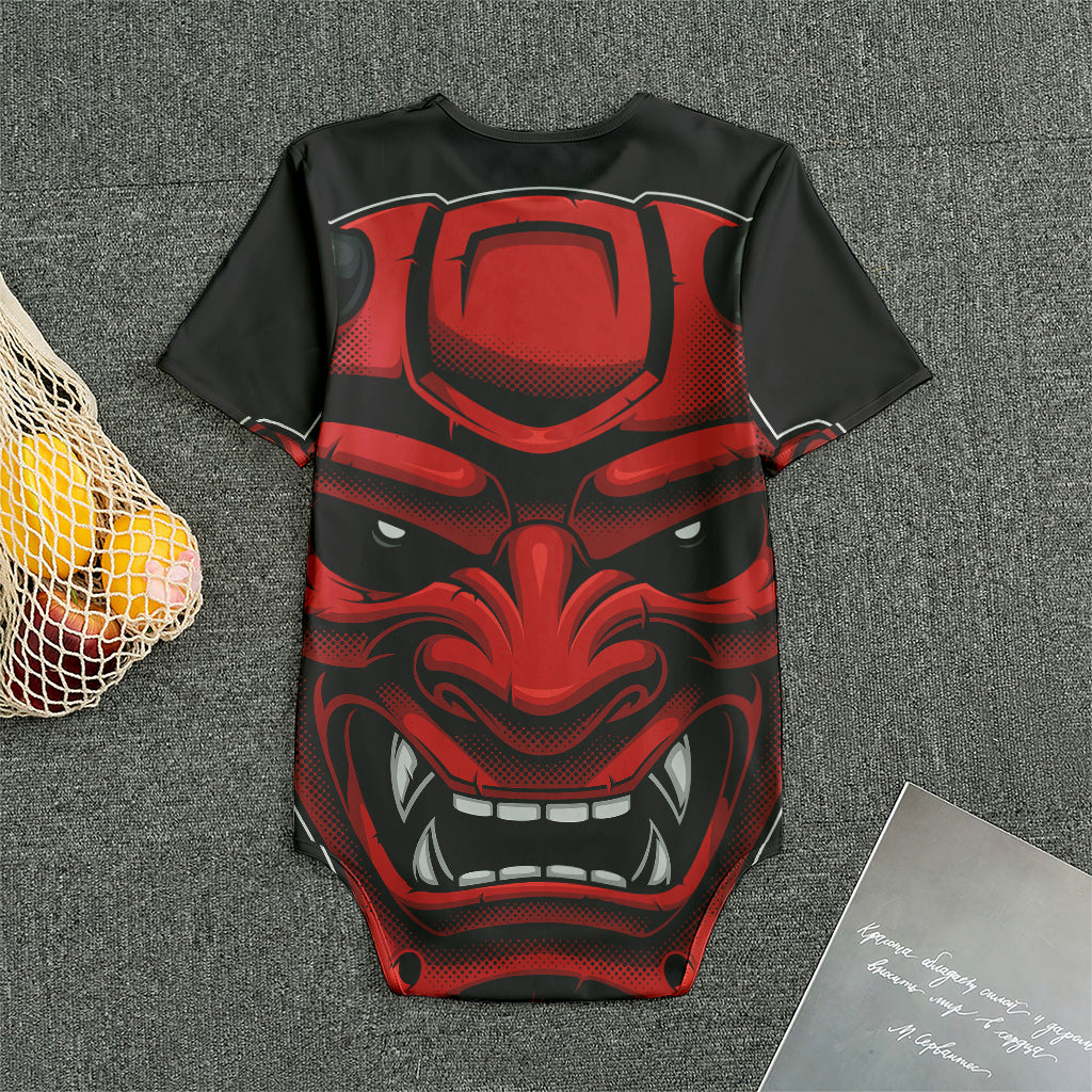 Red Japanese Demon Mask Print Men's Bodysuit