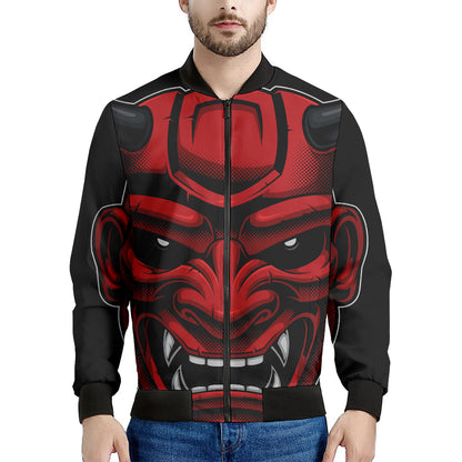 Red Japanese Demon Mask Print Men's Bomber Jacket