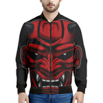 Red Japanese Demon Mask Print Men's Bomber Jacket