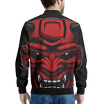 Red Japanese Demon Mask Print Men's Bomber Jacket