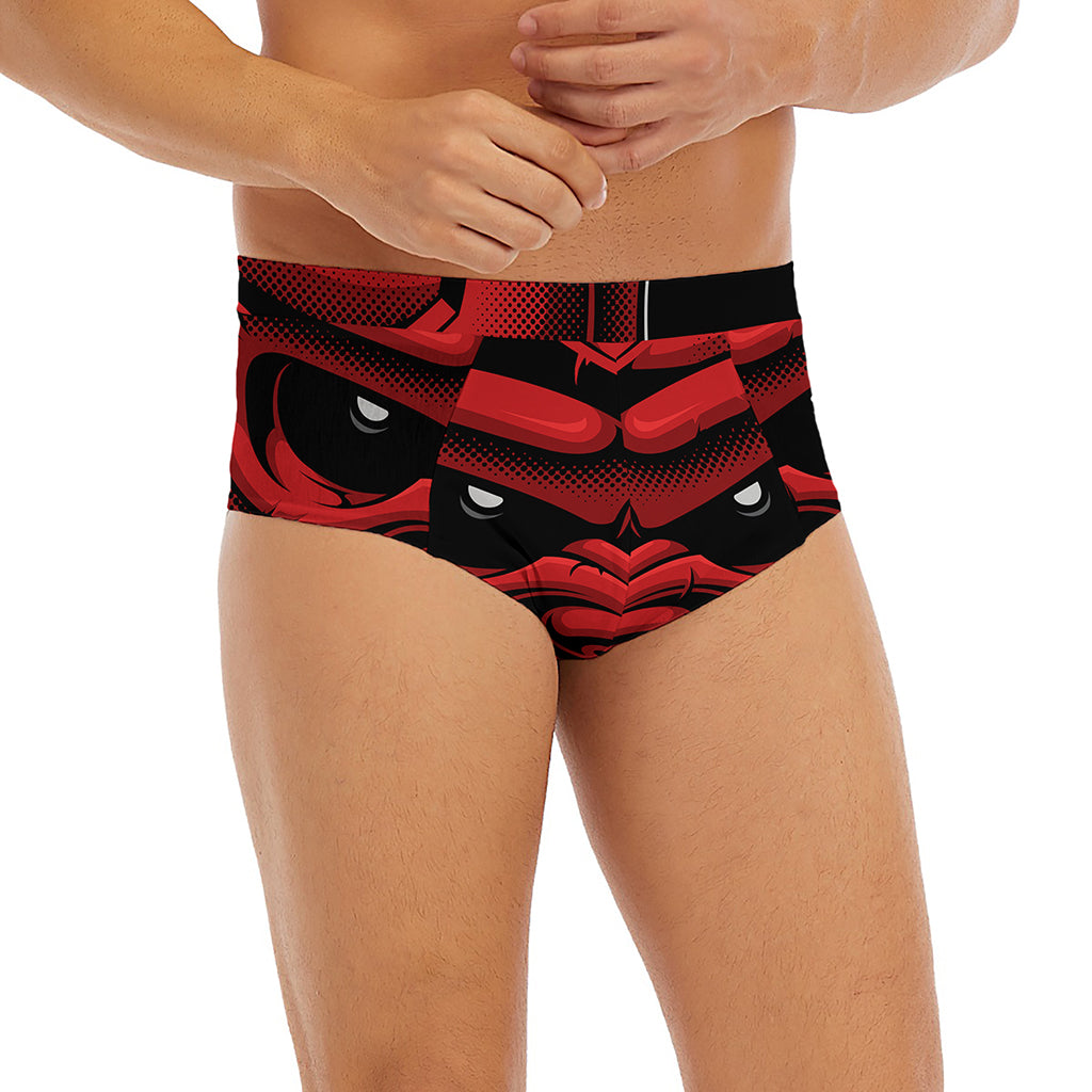 Red Japanese Demon Mask Print Men's Briefs