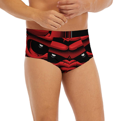 Red Japanese Demon Mask Print Men's Briefs