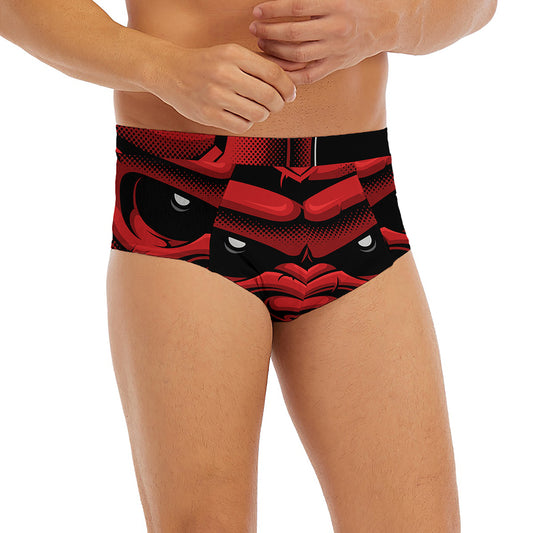 Red Japanese Demon Mask Print Men's Briefs