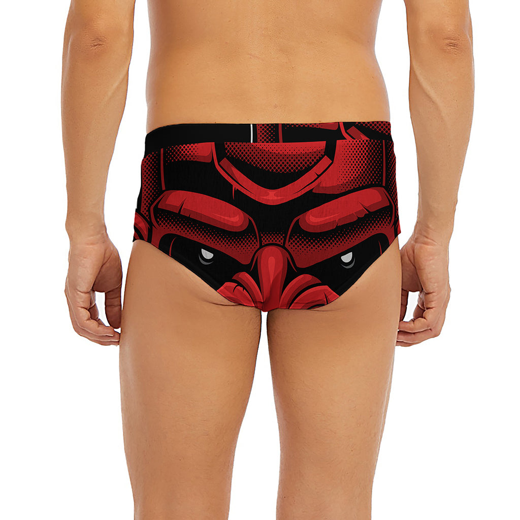 Red Japanese Demon Mask Print Men's Briefs
