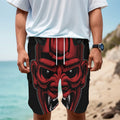 Red Japanese Demon Mask Print Men's Cargo Shorts
