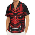 Red Japanese Demon Mask Print Men's Deep V-Neck Shirt