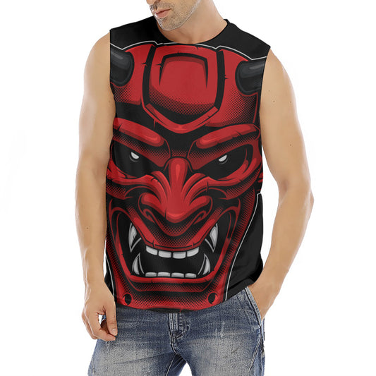 Red Japanese Demon Mask Print Men's Fitness Tank Top