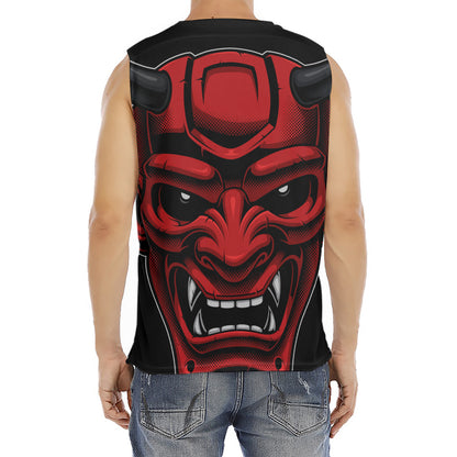 Red Japanese Demon Mask Print Men's Fitness Tank Top