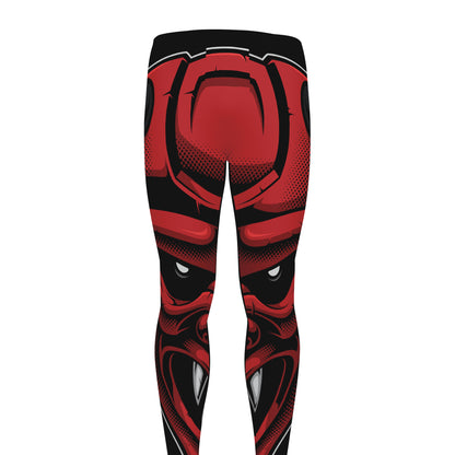 Red Japanese Demon Mask Print Men's leggings