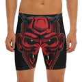 Red Japanese Demon Mask Print Men's Long Boxer Briefs