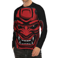Red Japanese Demon Mask Print Men's Long Sleeve Rash Guard