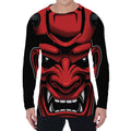 Red Japanese Demon Mask Print Men's Long Sleeve T-Shirt