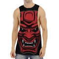 Red Japanese Demon Mask Print Men's Muscle Tank Top