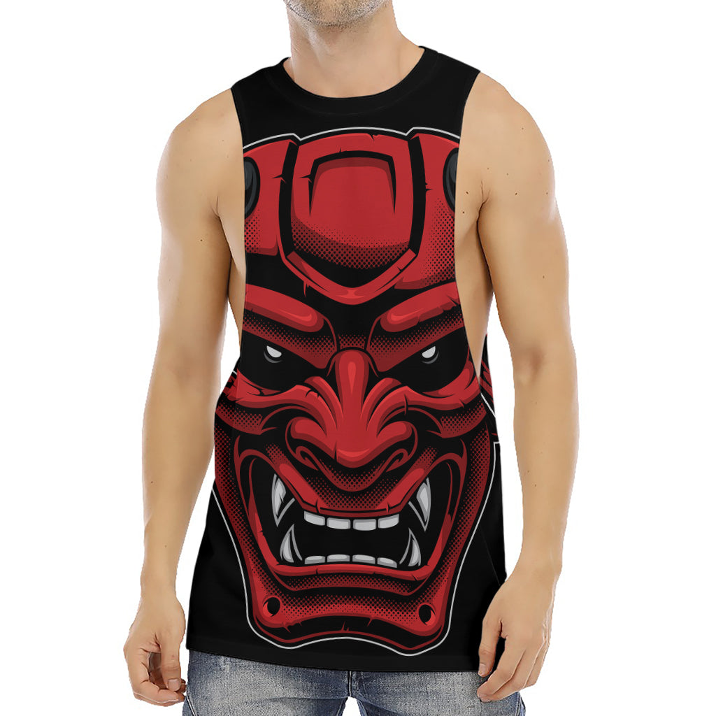 Red Japanese Demon Mask Print Men's Muscle Tank Top