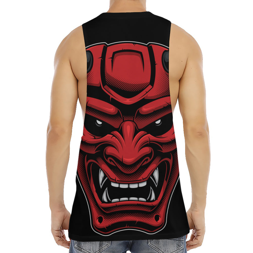 Red Japanese Demon Mask Print Men's Muscle Tank Top