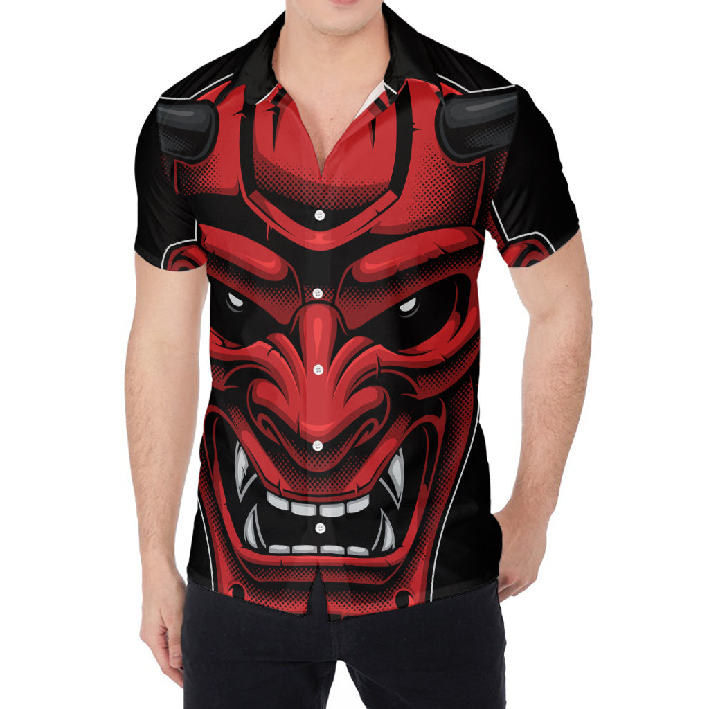 Red Japanese Demon Mask Print Men's Shirt