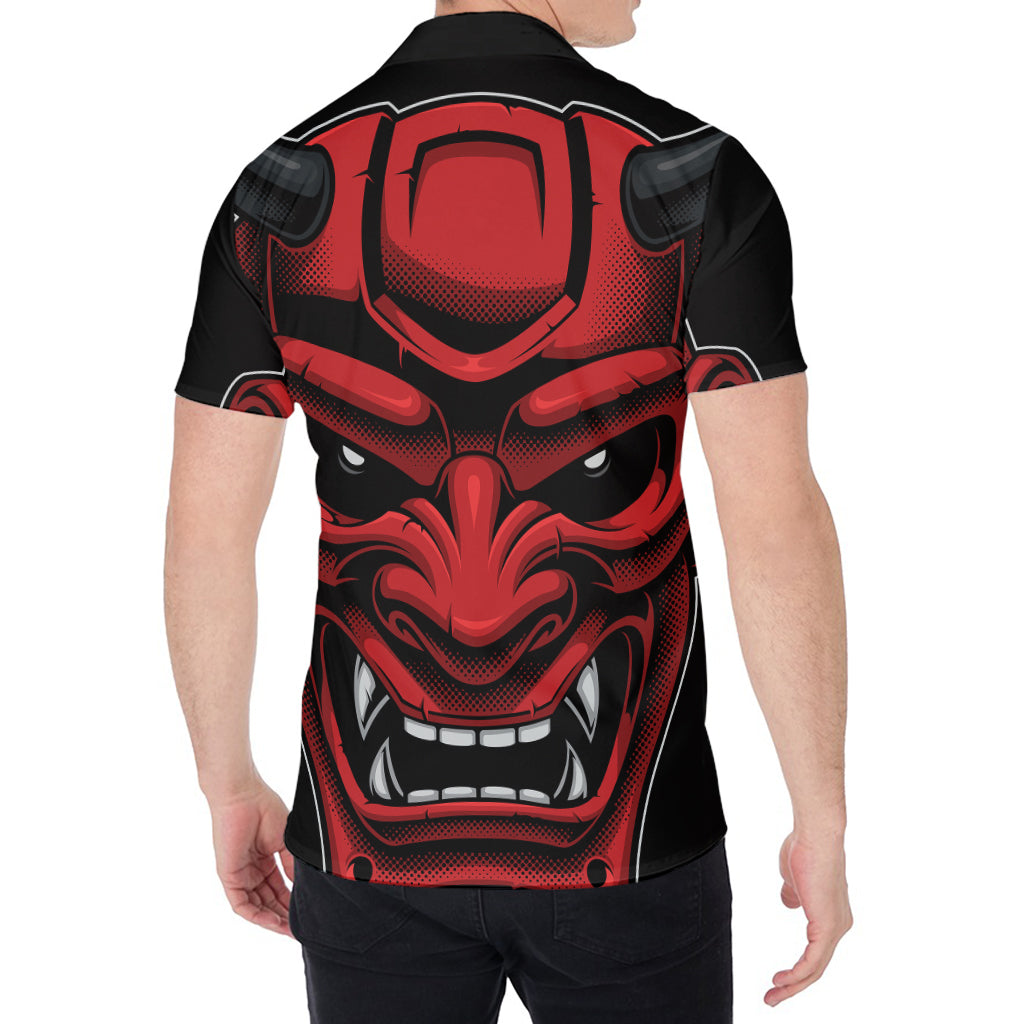 Red Japanese Demon Mask Print Men's Shirt