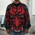 Red Japanese Demon Mask Print Men's Shirt Jacket