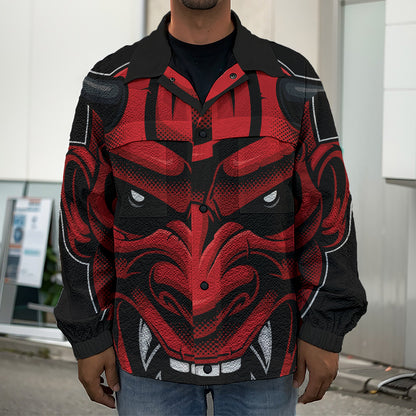 Red Japanese Demon Mask Print Men's Shirt Jacket