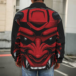 Red Japanese Demon Mask Print Men's Shirt Jacket