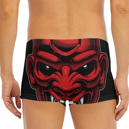 Red Japanese Demon Mask Print Men's Short Boxer Briefs