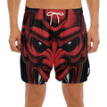 Red Japanese Demon Mask Print Men's Split Running Shorts