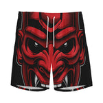 Red Japanese Demon Mask Print Men's Sports Shorts