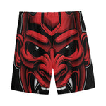 Red Japanese Demon Mask Print Men's Sports Shorts